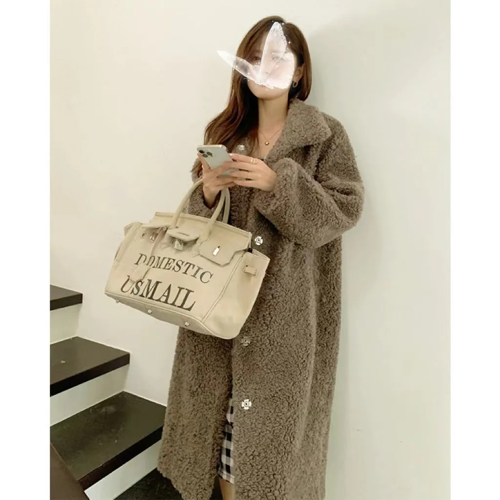 Aiertu simple winter outfits Maillard Small Teddy Wool Stand Collar Coat Long Cashmere Lamb Fur Coat Thickened Loose