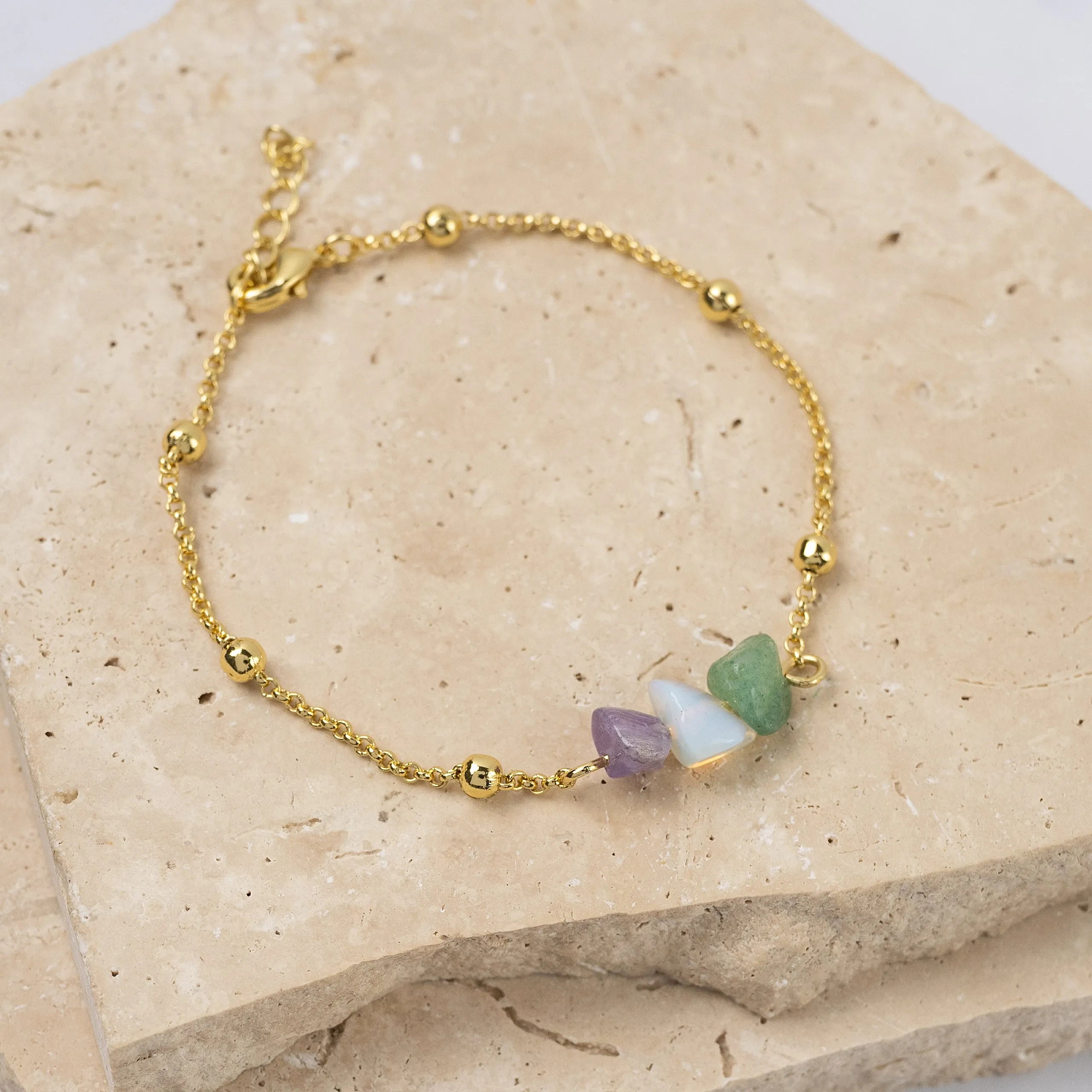 Ava 14k gold plated natural stone bracelet