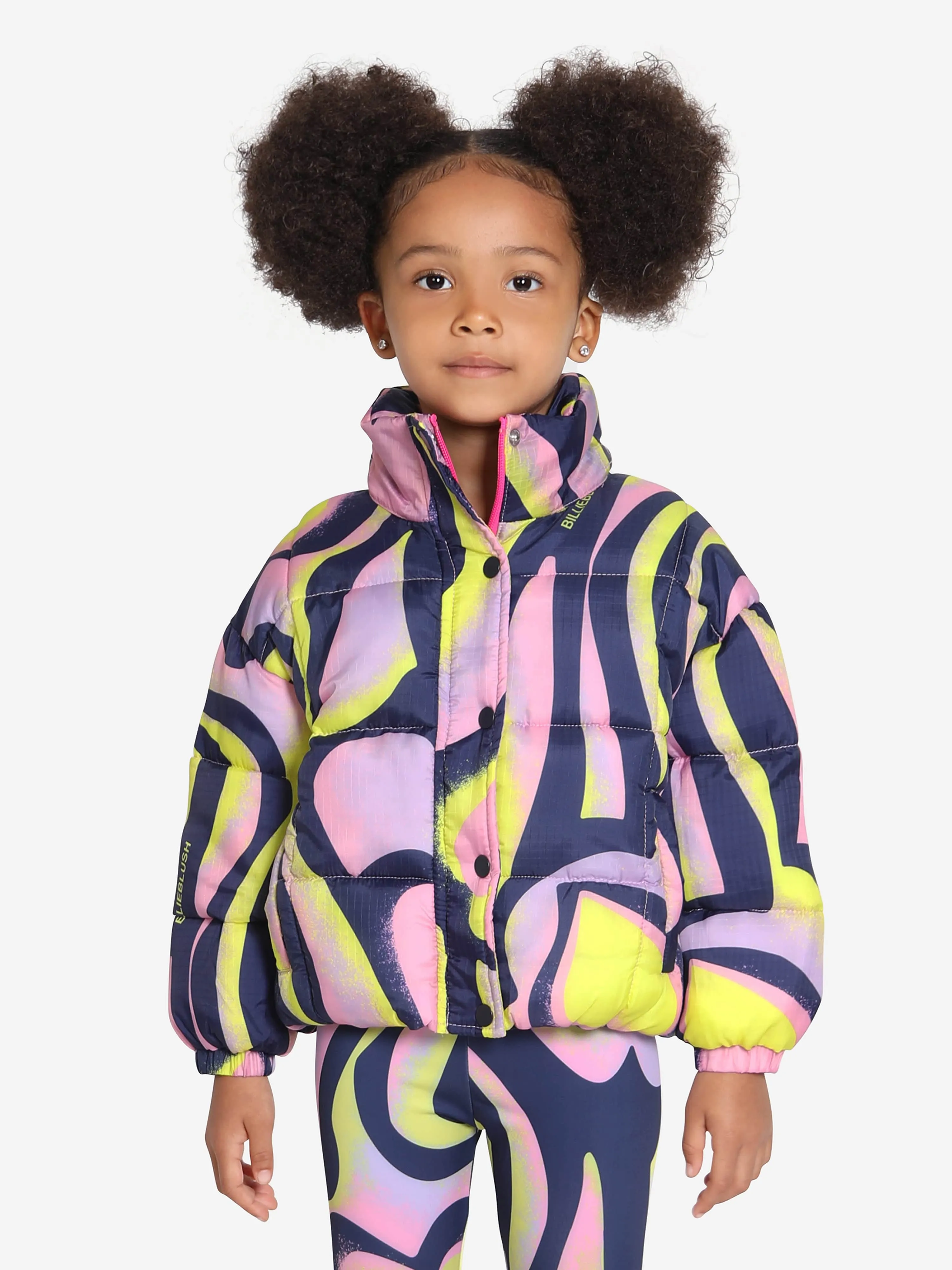 Billieblush Girls Hearts Puffer Jacket in Navy