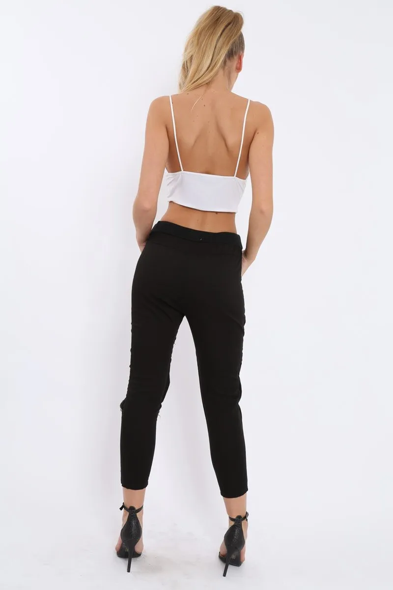 Black Fish Net Panel Detail Joggers - Mikaela