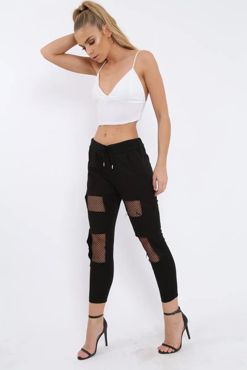 Black Fish Net Panel Detail Joggers - Mikaela