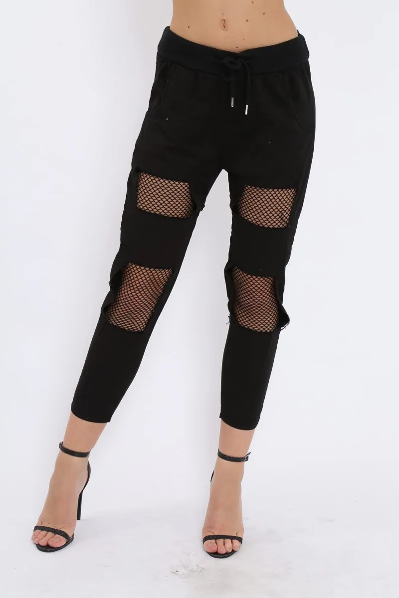 Black Fish Net Panel Detail Joggers - Mikaela