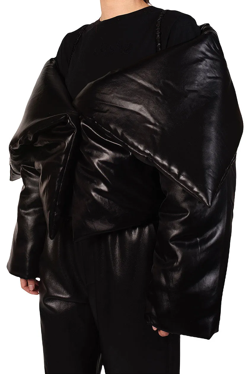 Black Slip Satin Puffer Jacket