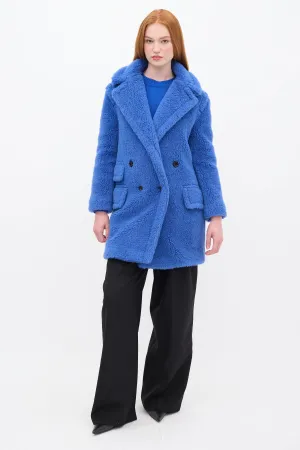 Blue Wool Double Breasted Teddy Coat