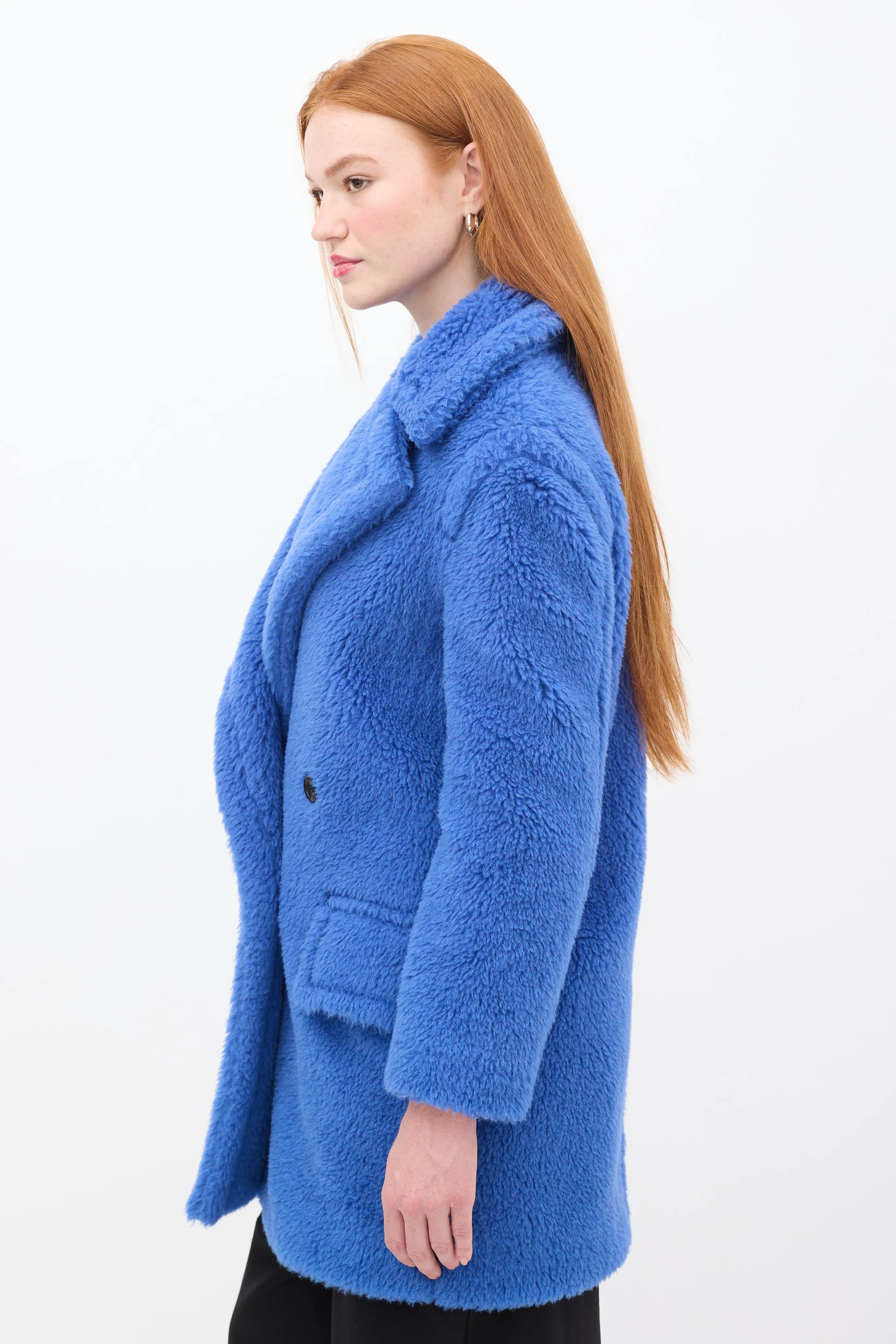 Blue Wool Double Breasted Teddy Coat