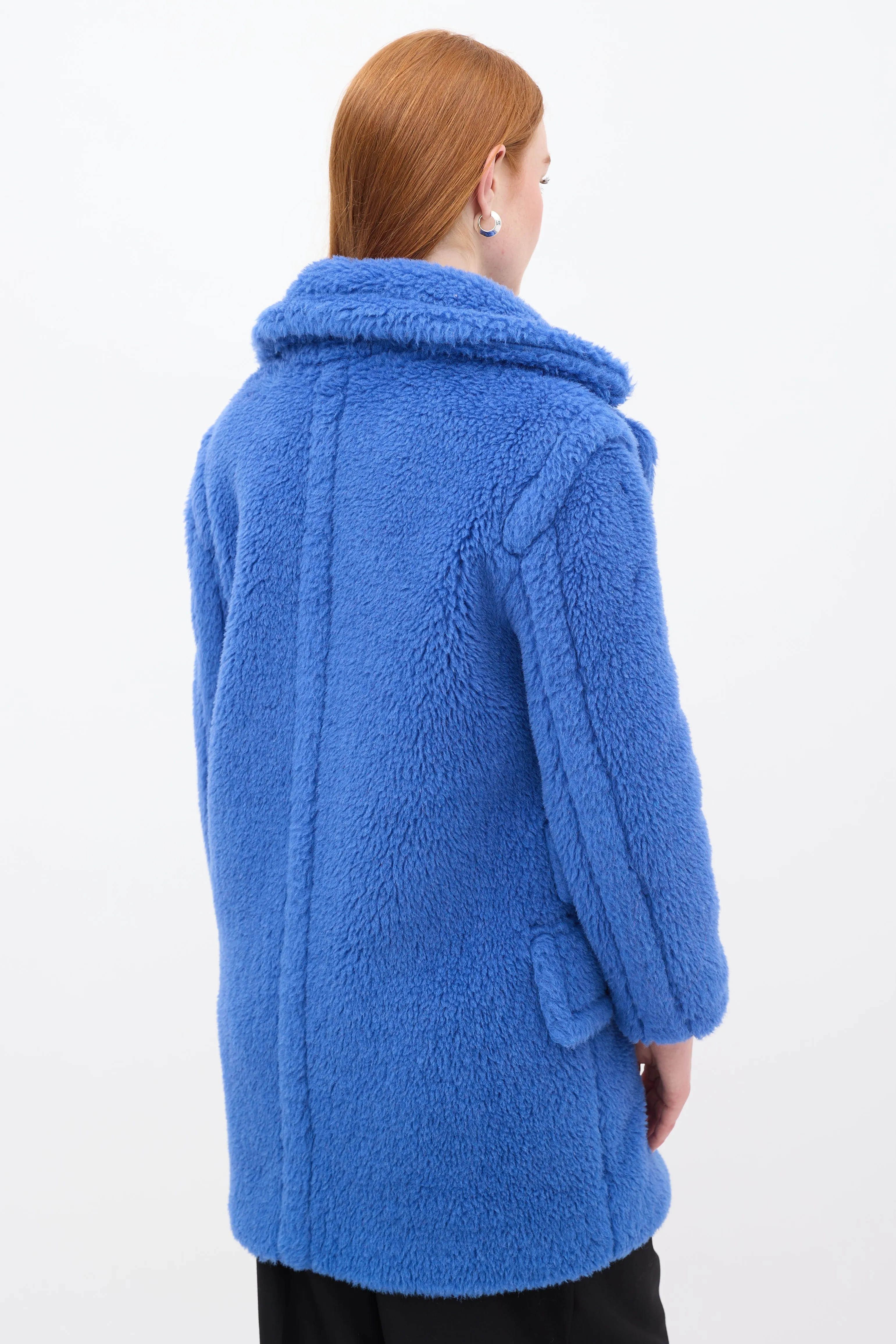 Blue Wool Double Breasted Teddy Coat