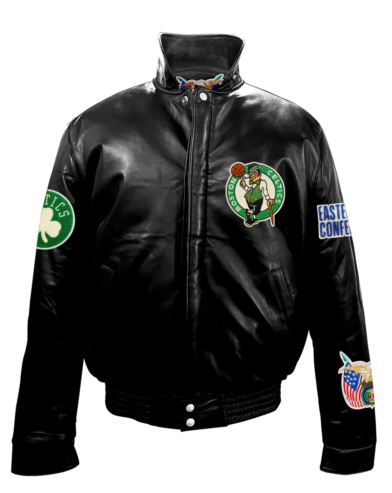 BOSTON CELTICS FULL LEATHER PUFFER JACKET Black