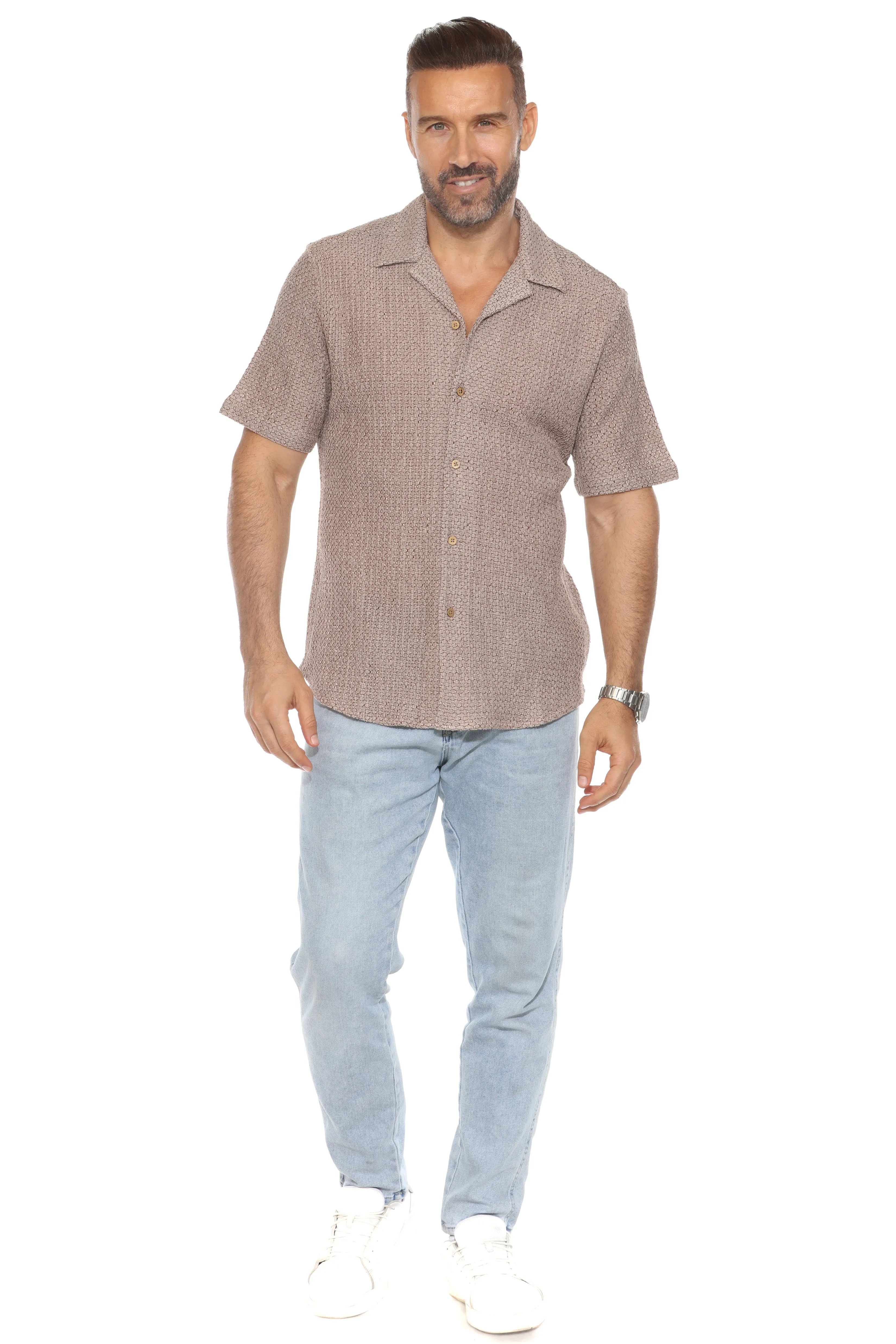 Casual Cable Knit Button Up Shirt