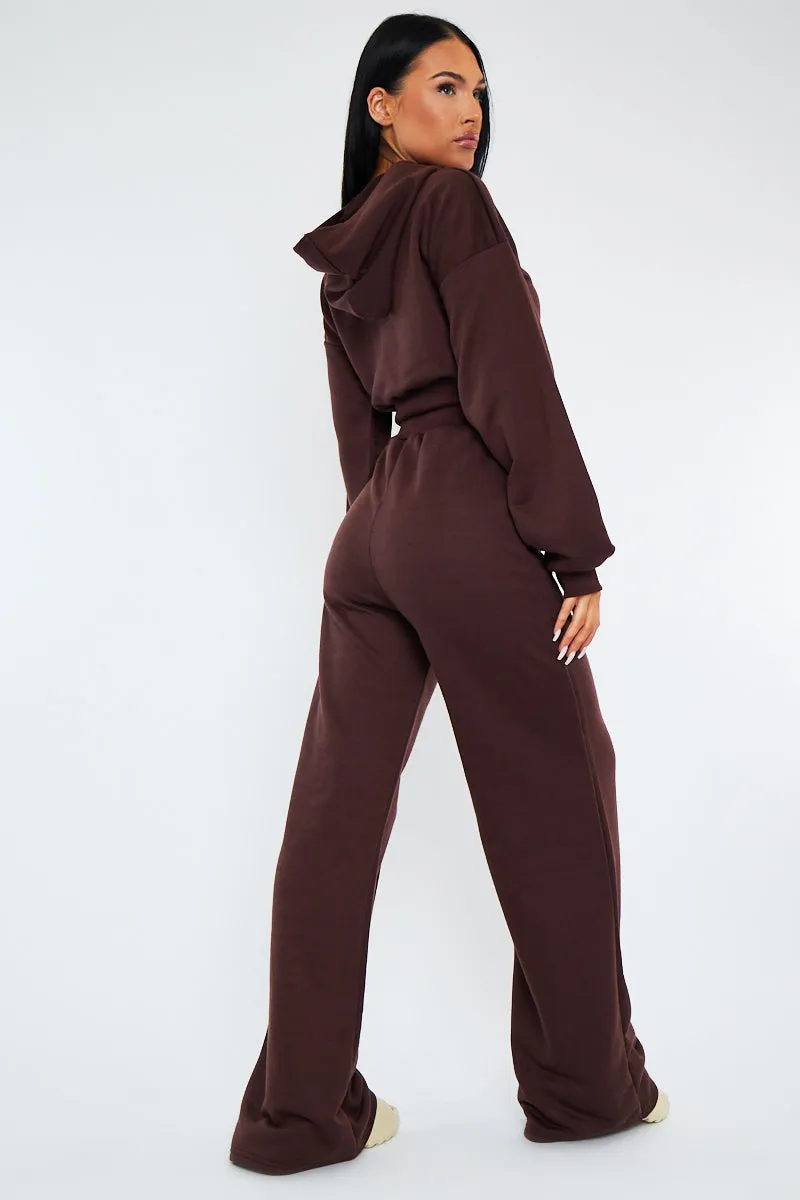 Chocolate Seam Front Wide Leg Joggers - Wren