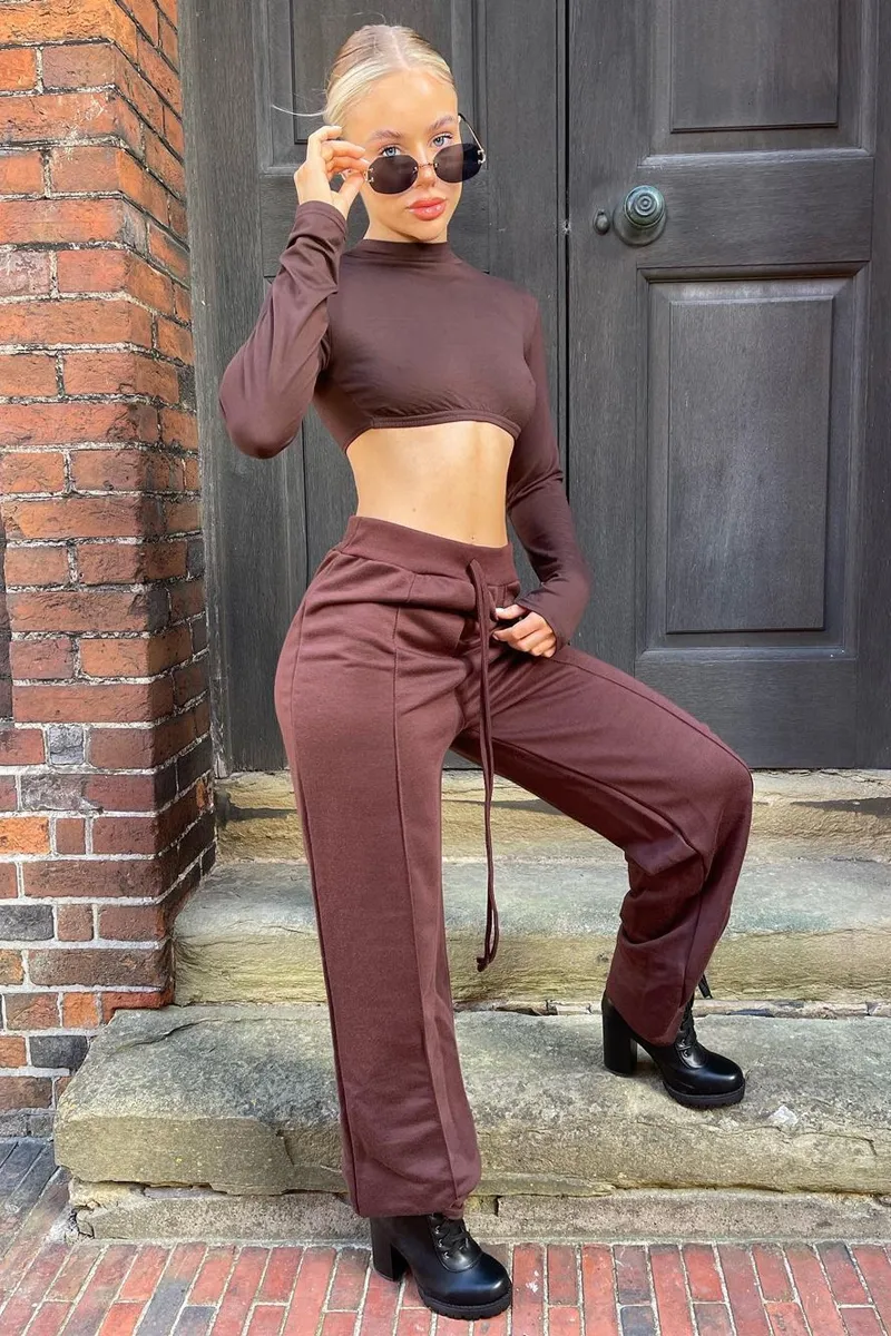 Chocolate Seam Front Wide Leg Joggers - Wren