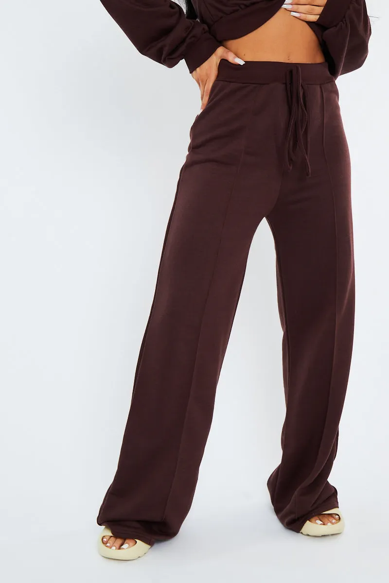 Chocolate Seam Front Wide Leg Joggers - Wren