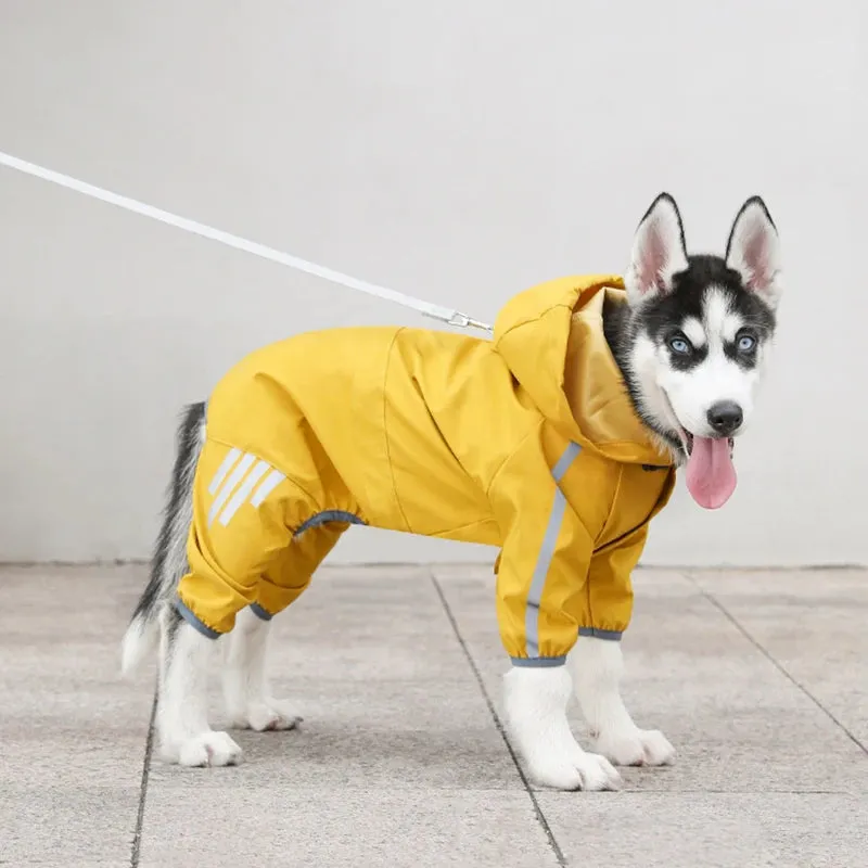 Dog Raincoat with Hood for Puppy - Small to Medium Dogs Solid Clothes - Reflective Pet Cats Outwear - Four-Legged Solid Jacket