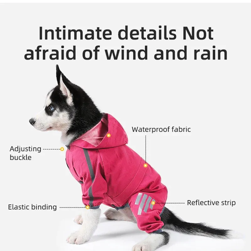 Dog Raincoat with Hood for Puppy - Small to Medium Dogs Solid Clothes - Reflective Pet Cats Outwear - Four-Legged Solid Jacket