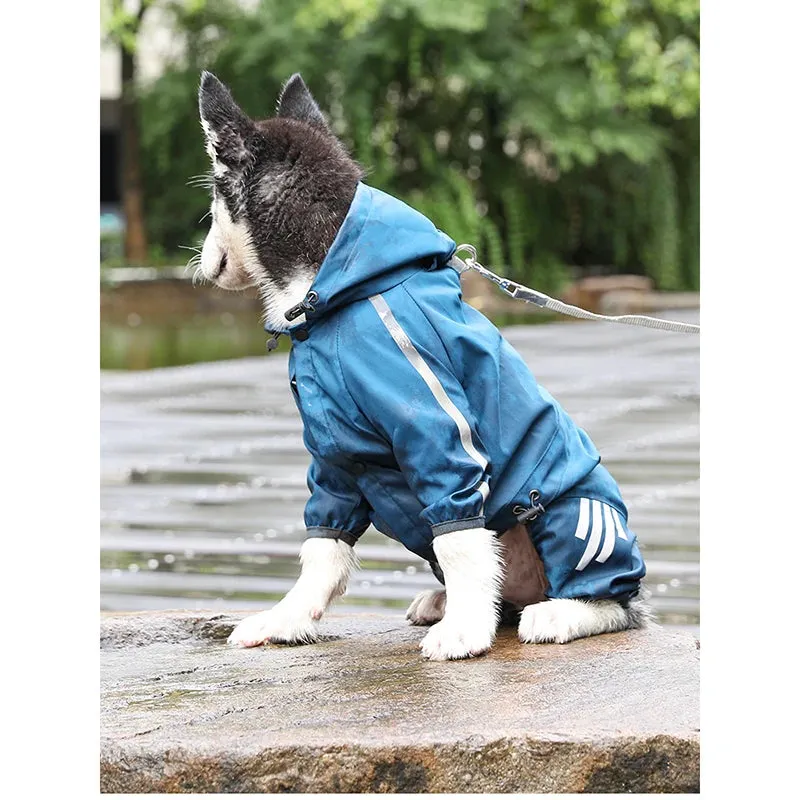 Dog Raincoat with Hood for Puppy - Small to Medium Dogs Solid Clothes - Reflective Pet Cats Outwear - Four-Legged Solid Jacket