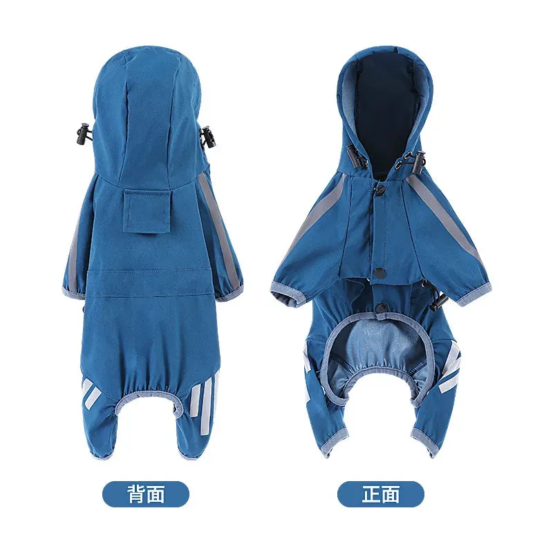 Dog Raincoat with Hood for Puppy - Small to Medium Dogs Solid Clothes - Reflective Pet Cats Outwear - Four-Legged Solid Jacket