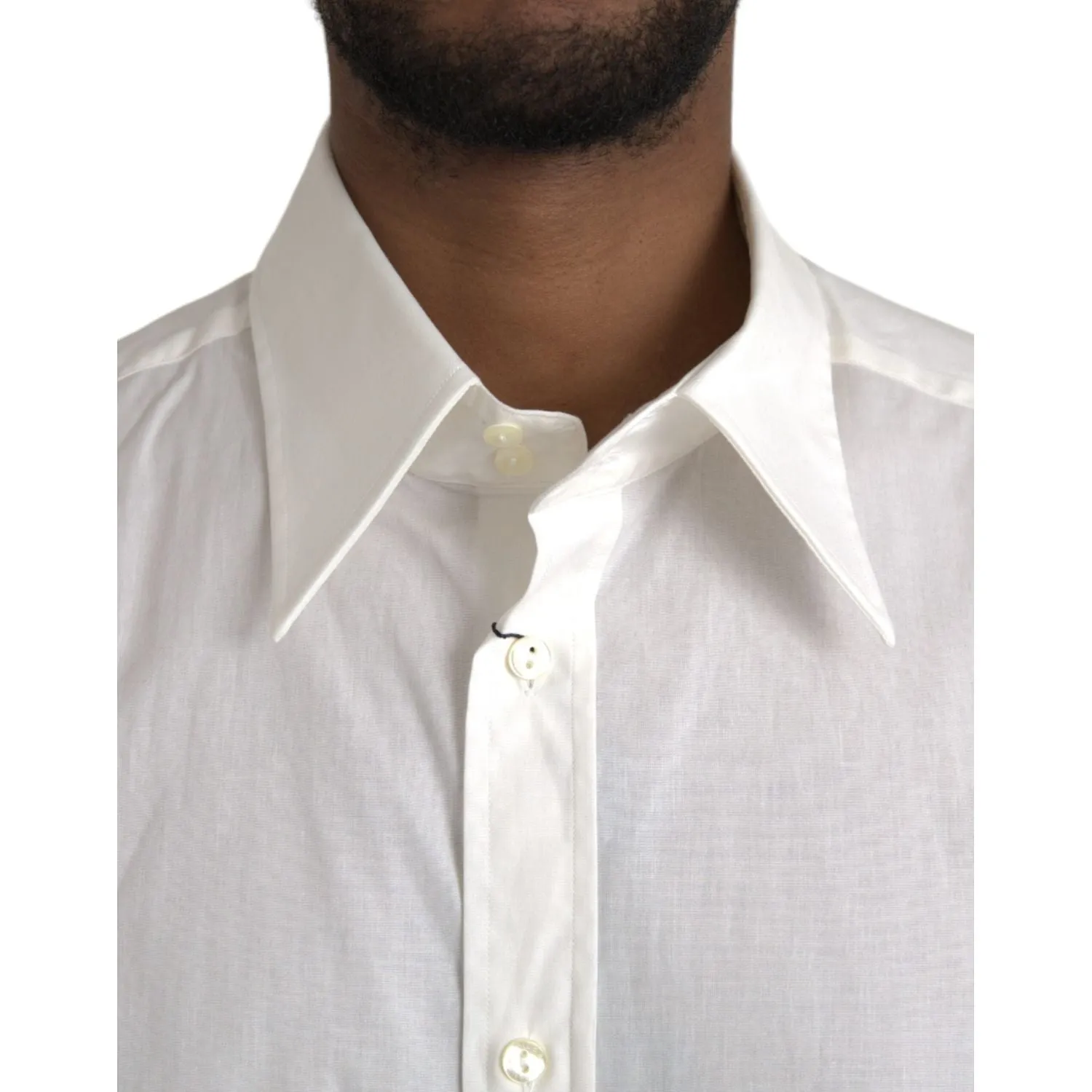 Dolce & Gabbana White Cotton Dress Slim Fit GOLD Shirt