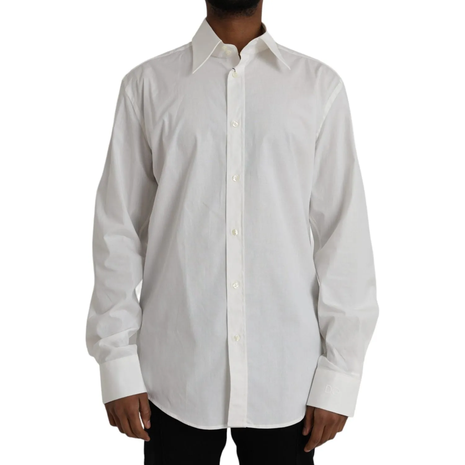 Dolce & Gabbana White Cotton Dress Slim Fit GOLD Shirt