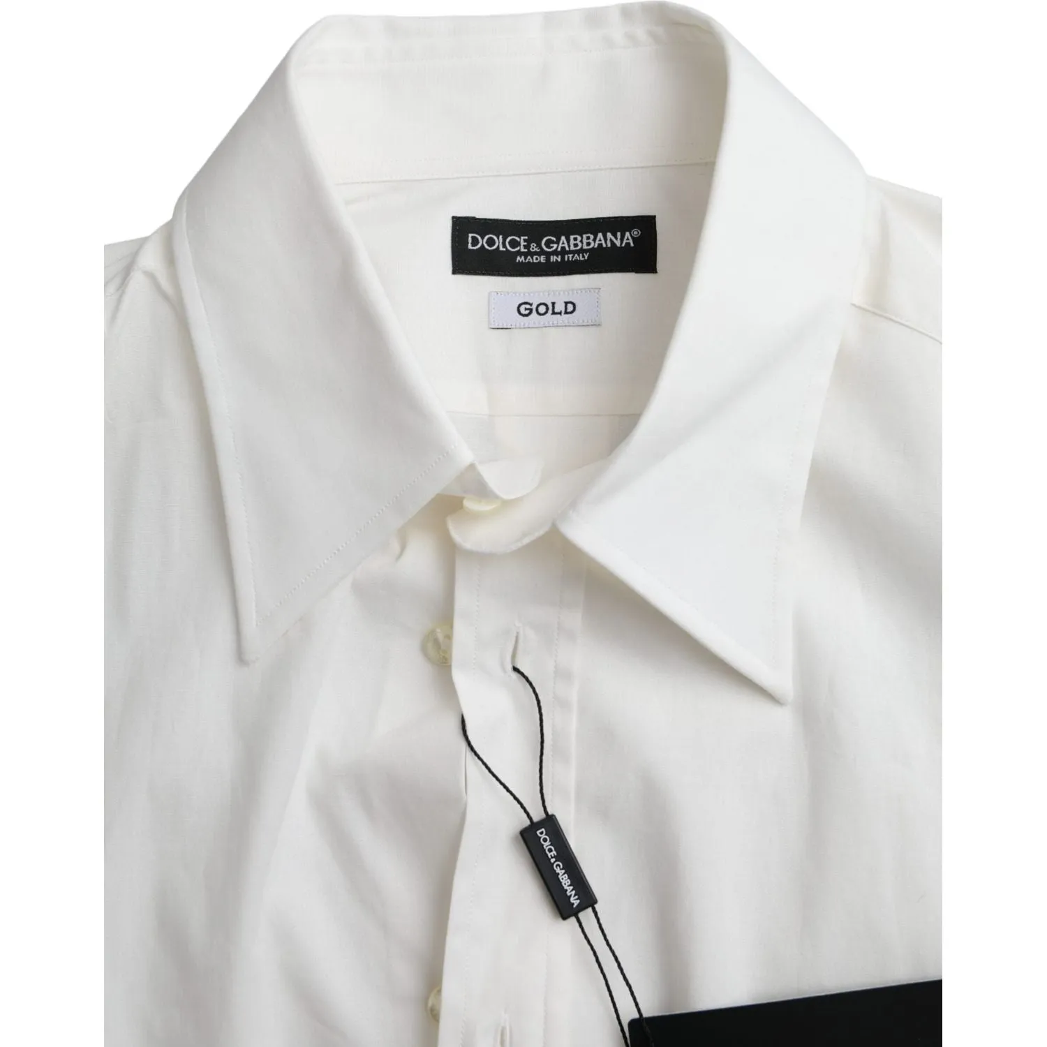 Dolce & Gabbana White Cotton Dress Slim Fit GOLD Shirt