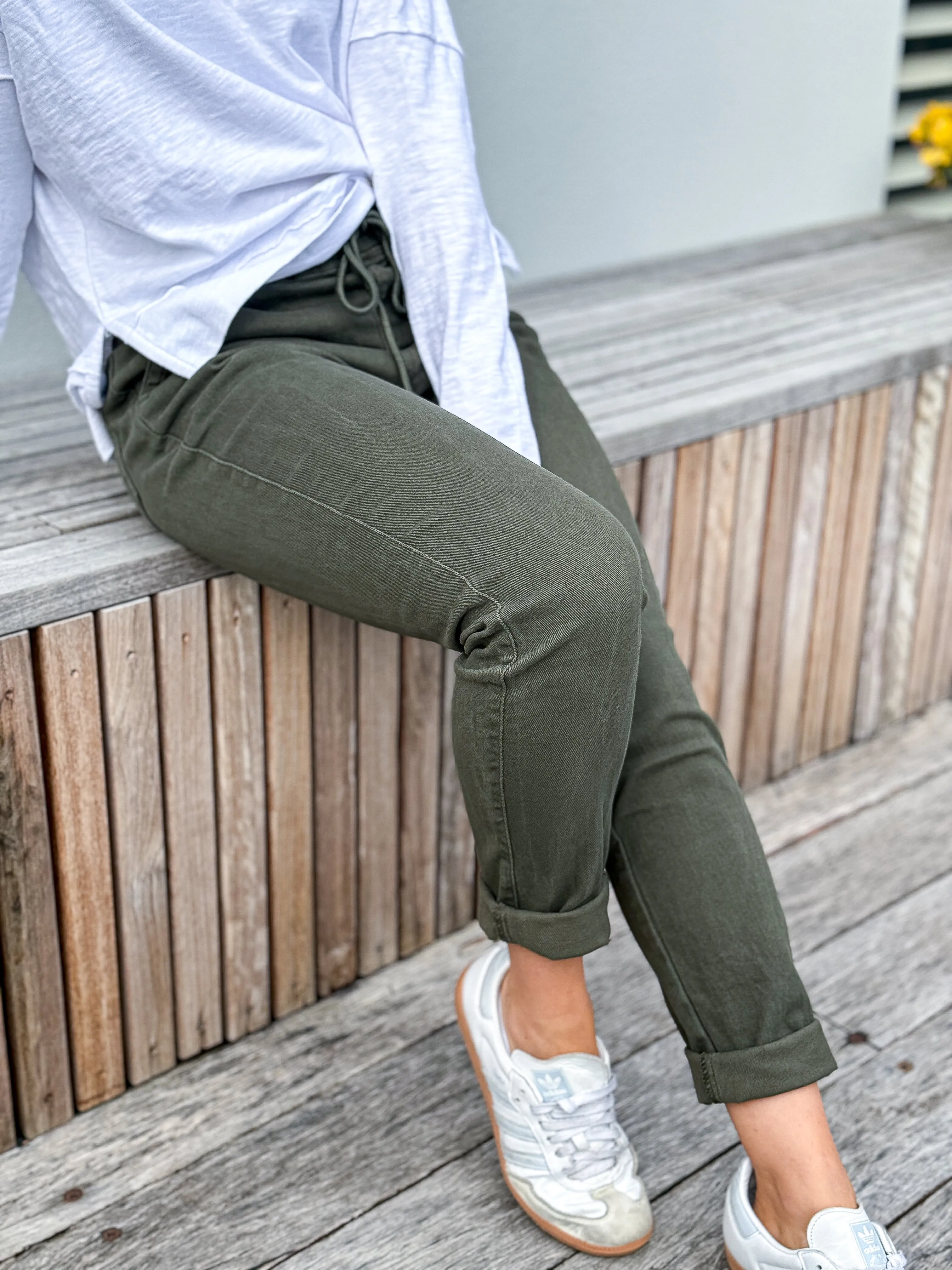 Ebony Denim Joggers - Khaki