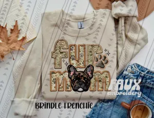 Fur Mom Brindle Frenchie Dog Sweatshirt  - Natural Stone