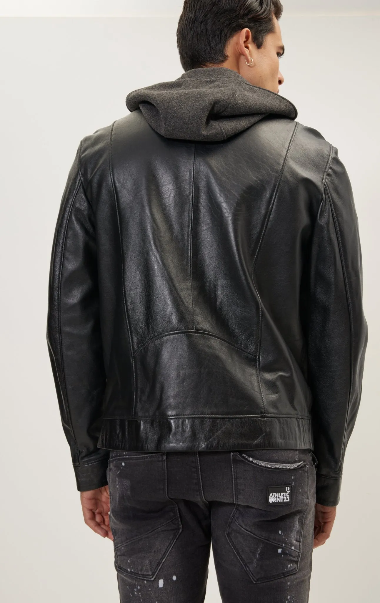 Genuine Leather Jacket With Removable Hood - Black