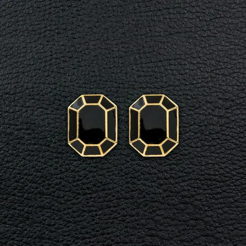 Gold & Black Enamel Cufflinks & Shirt Stud Set