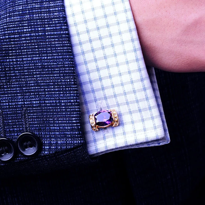 GOLD Purple Crystal Cufflinks