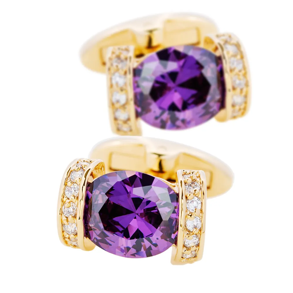 GOLD Purple Crystal Cufflinks