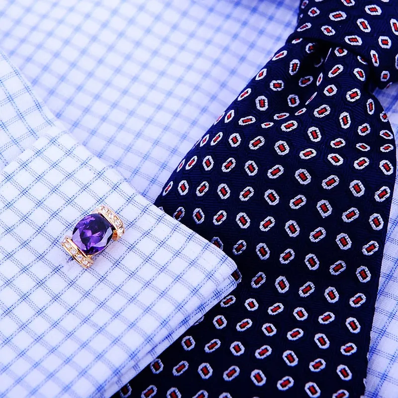 GOLD Purple Crystal Cufflinks