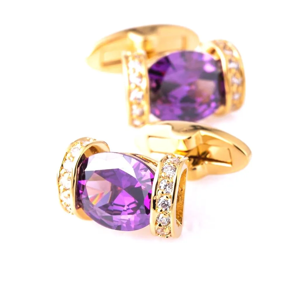 GOLD Purple Crystal Cufflinks