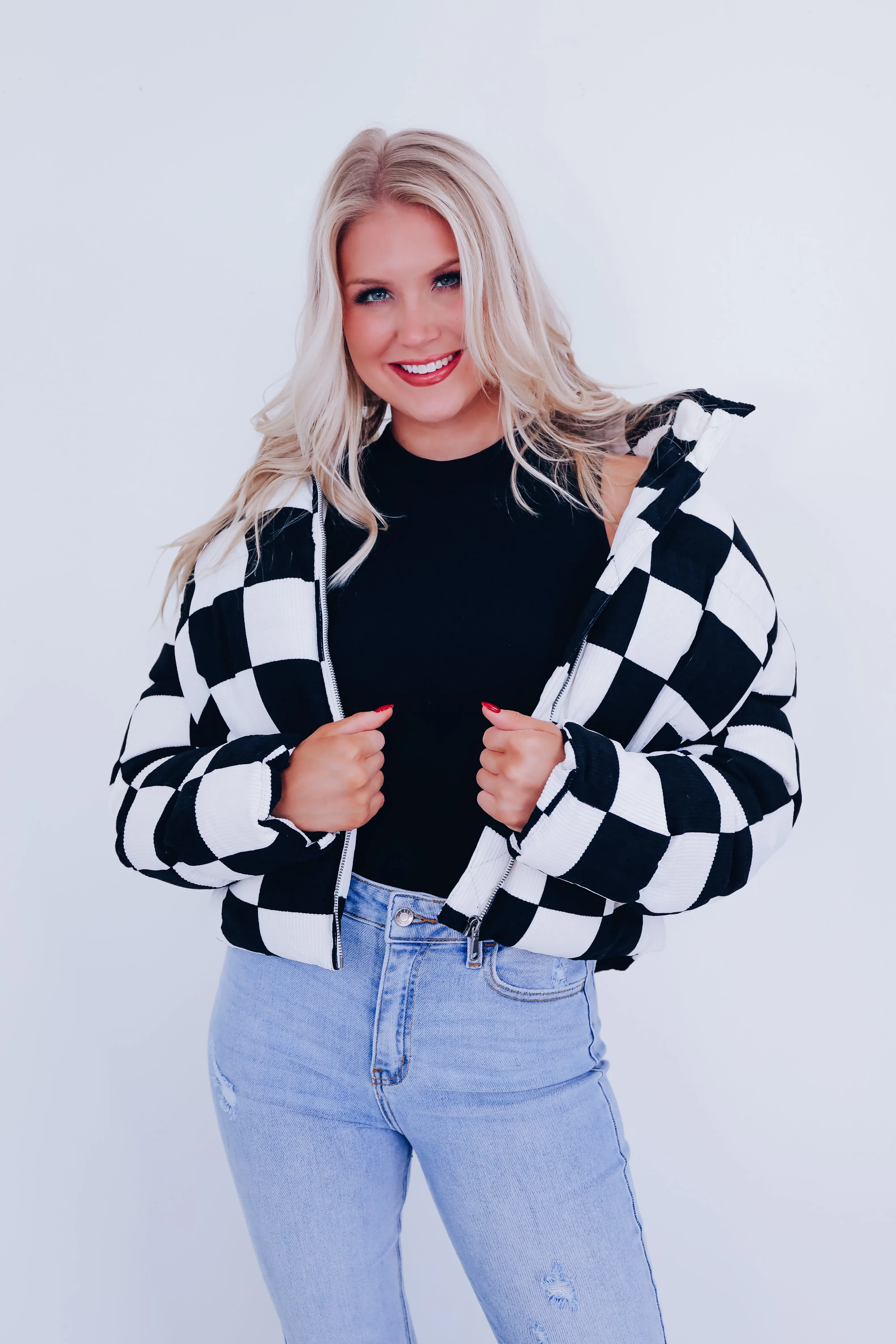 Gwen Checkered Cropped Puffer Jacket