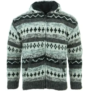 Hand Knitted Wool Hooded Jacket Cardigan - 17 Grey