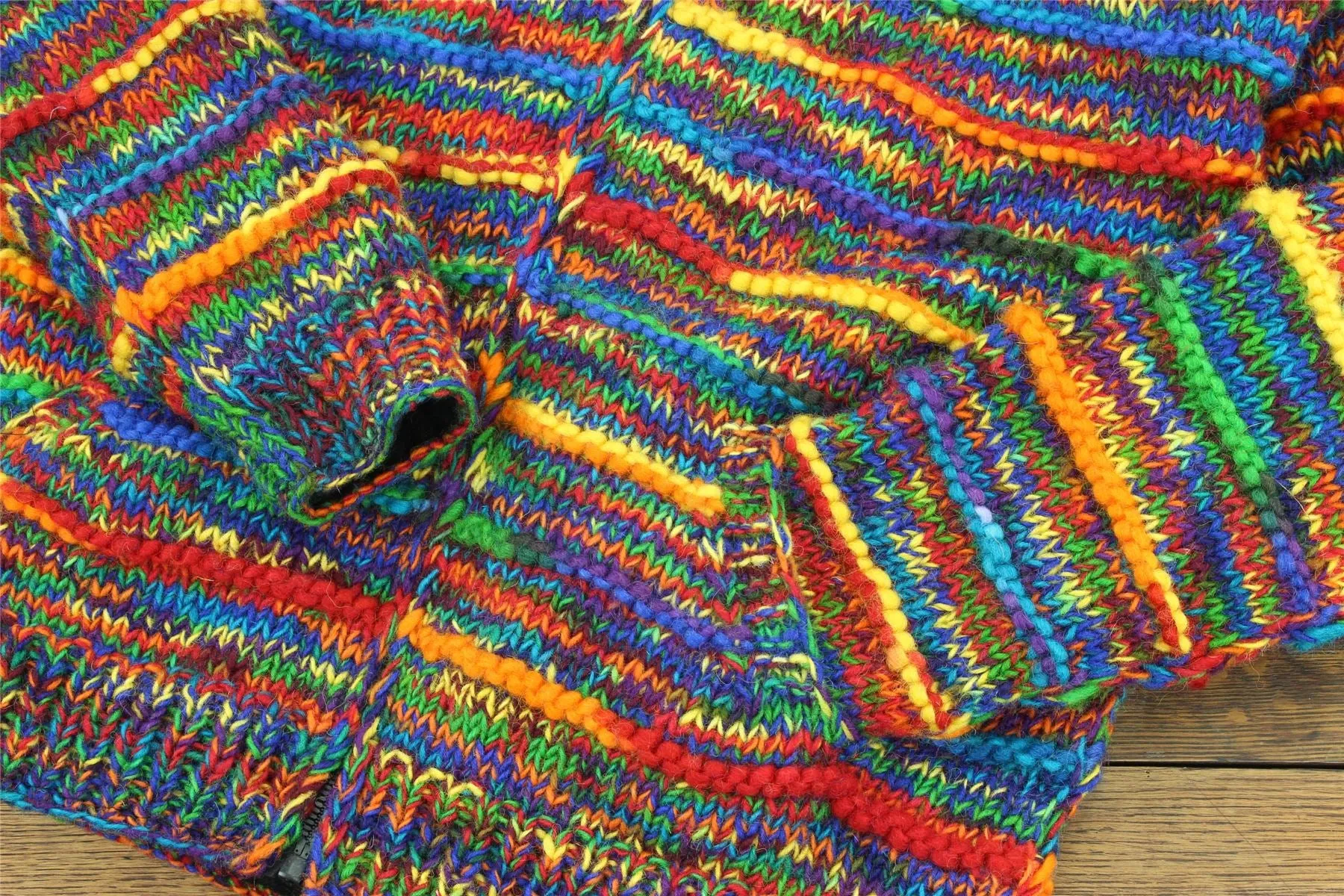 Hand Knitted Wool Hooded Jacket Cardigan - SD Rainbow Rib