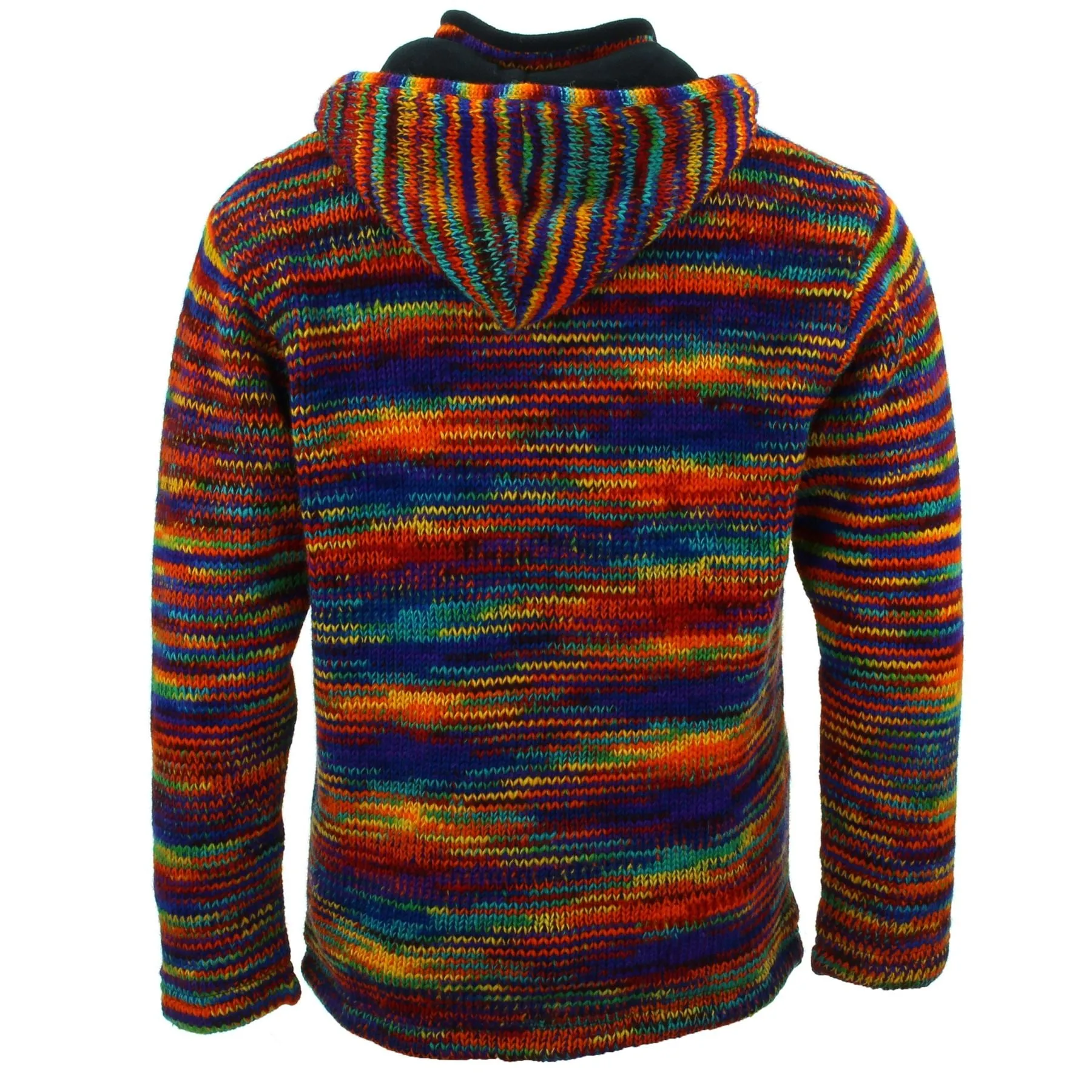 Hand Knitted Wool Hooded Jacket Cardigan - SD Rainbow with Rainbow Trim