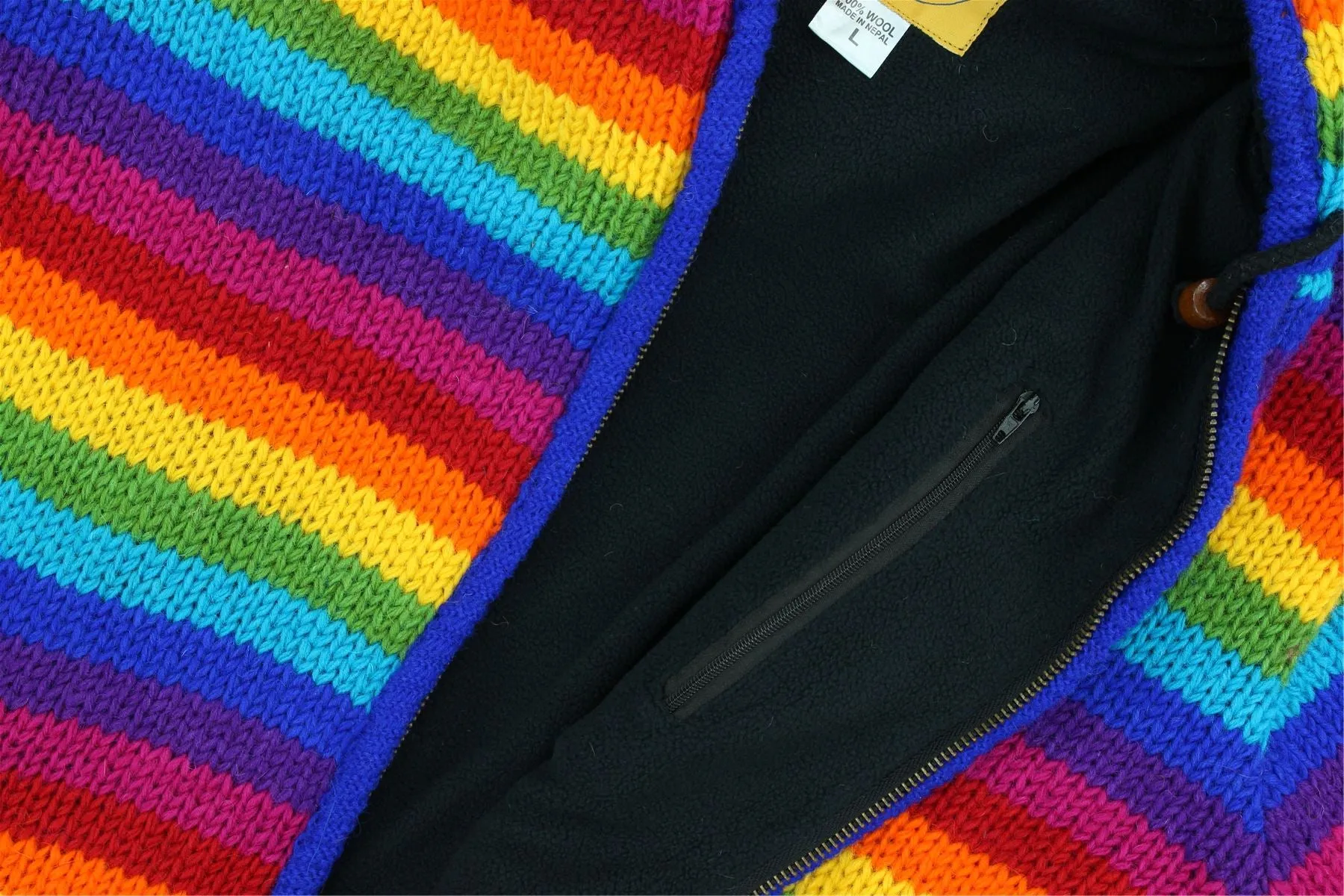 Hand Knitted Wool Hooded Jacket Cardigan - Stripe Bright Rainbow