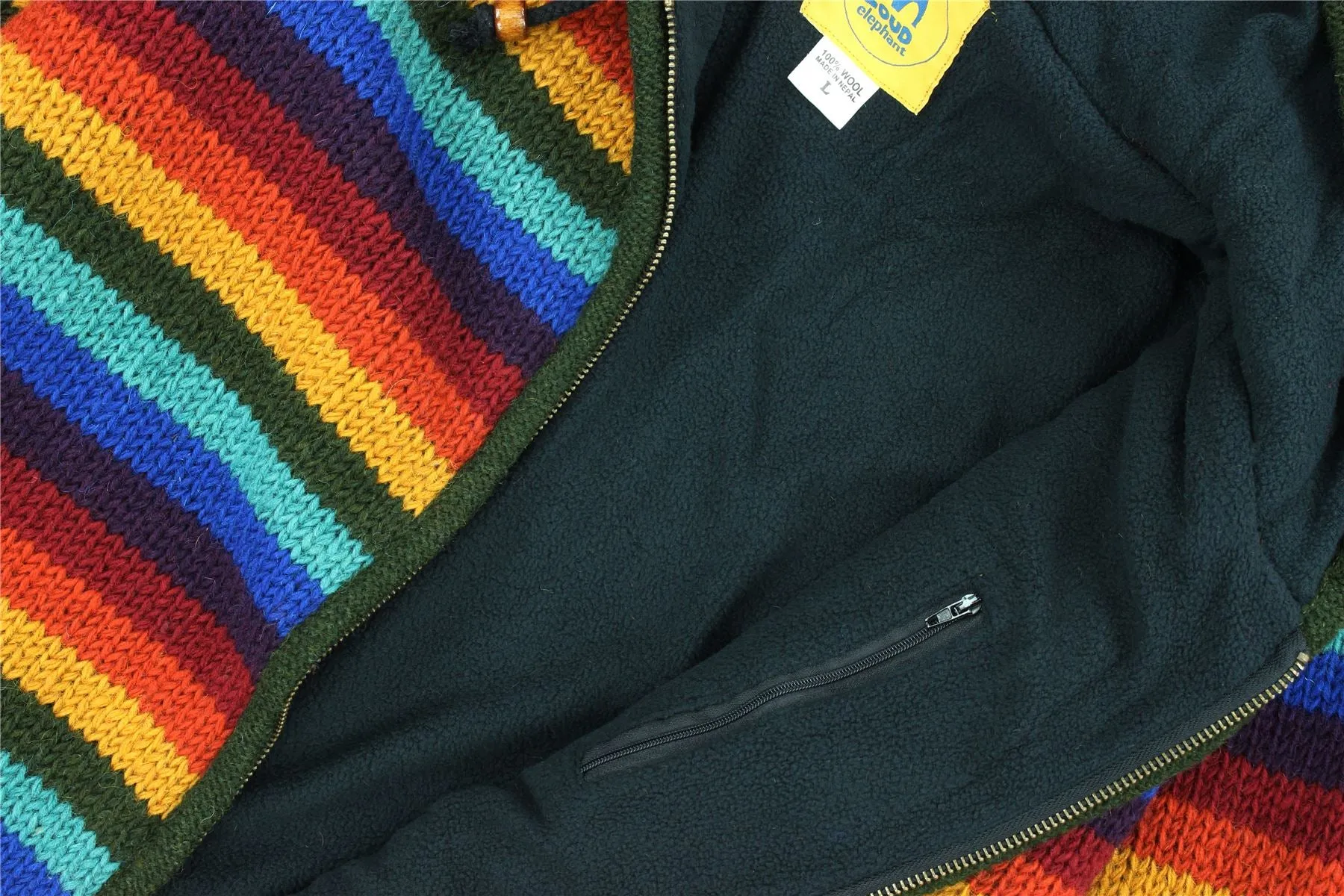 Hand Knitted Wool Hooded Jacket Cardigan - Stripe Dark Rainbow