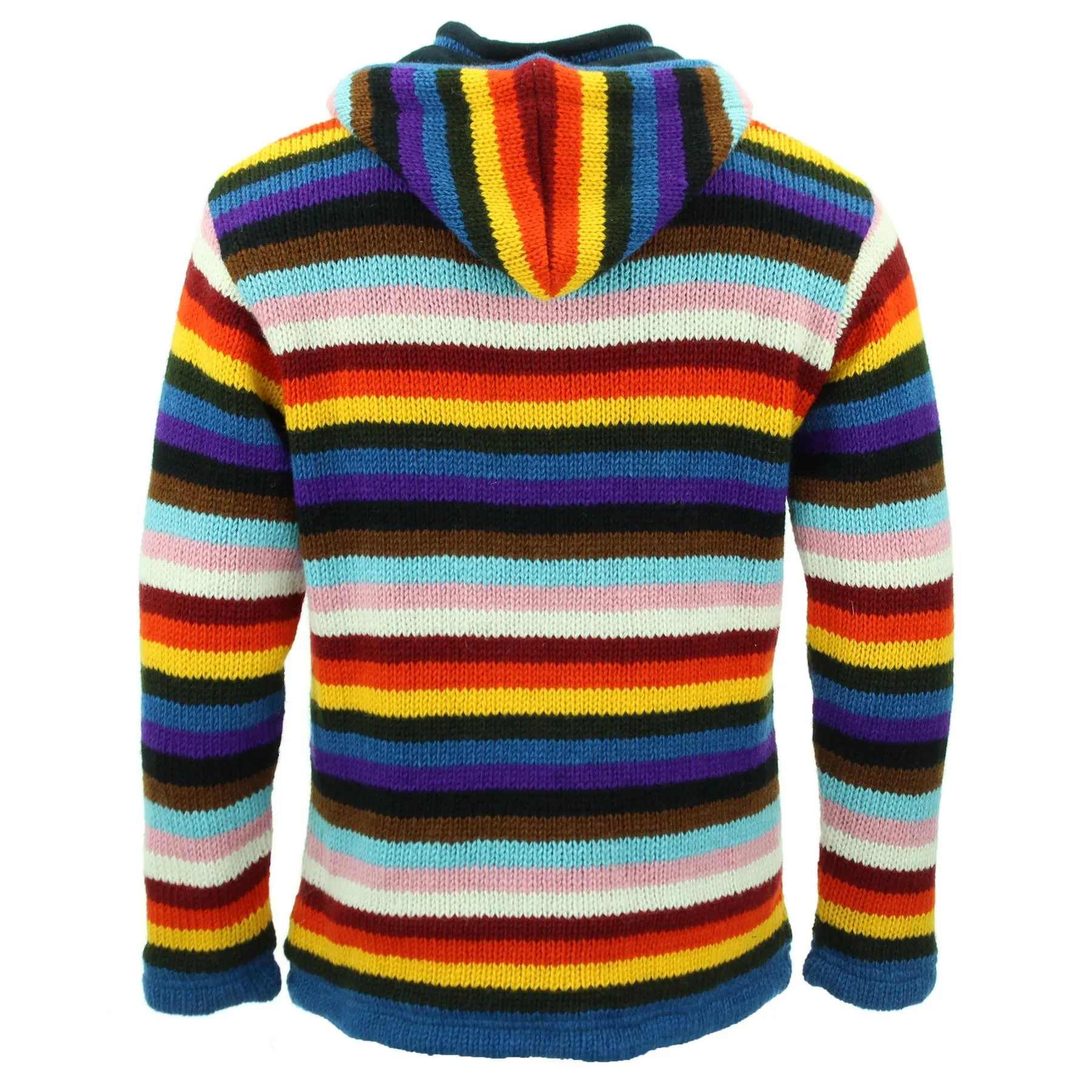 Hand Knitted Wool Hooded Jacket Cardigan - Stripe Progress Rainbow