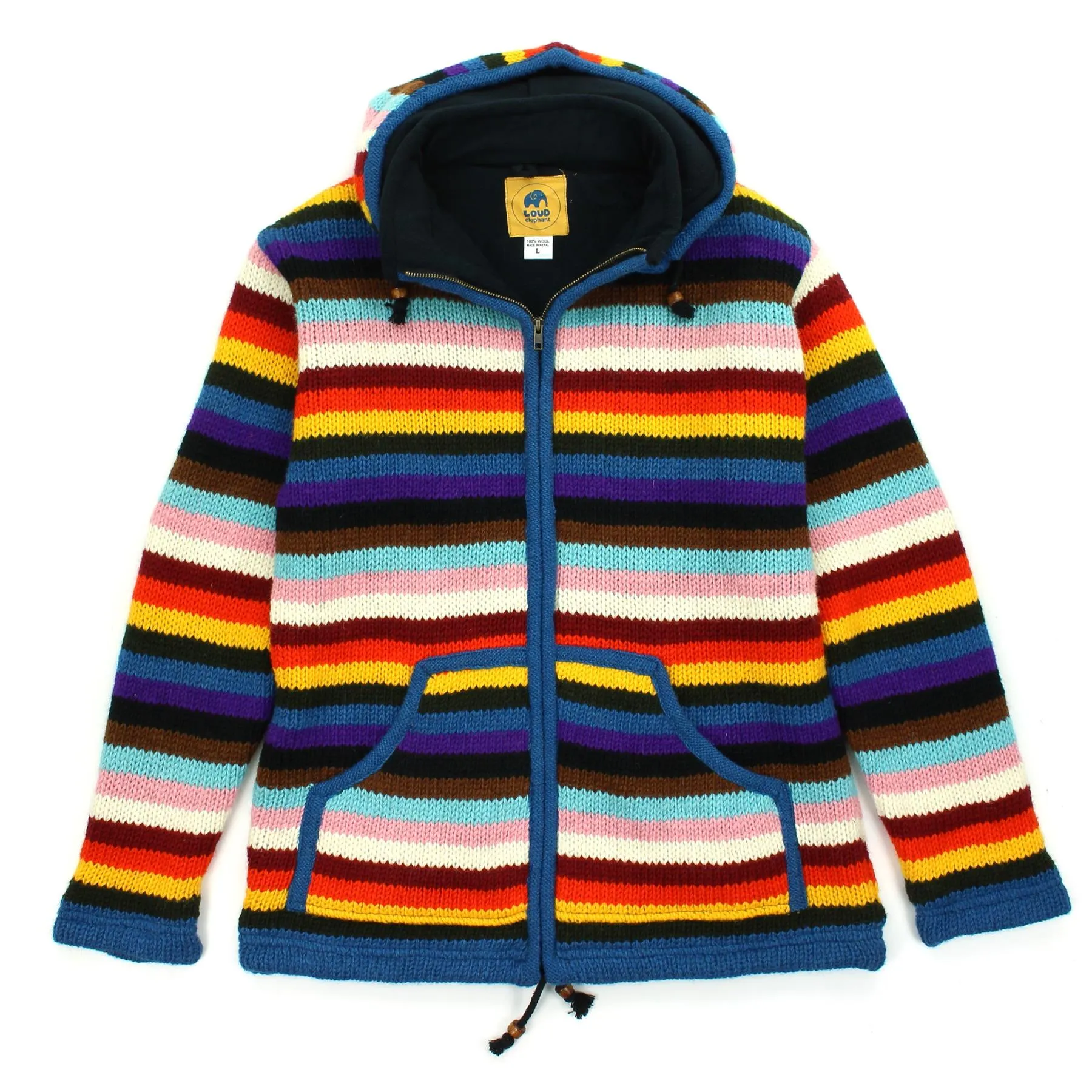 Hand Knitted Wool Hooded Jacket Cardigan - Stripe Progress Rainbow