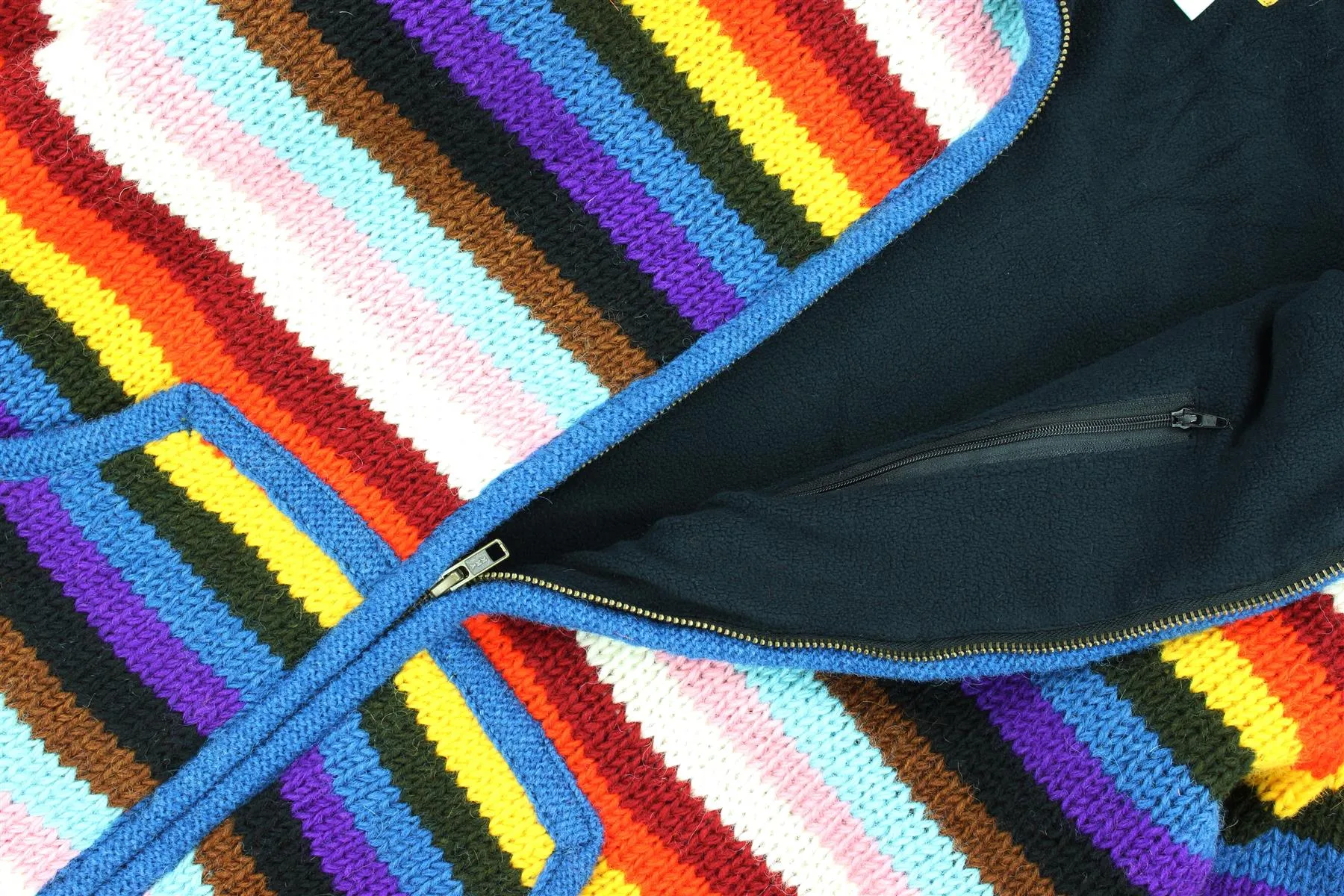 Hand Knitted Wool Hooded Jacket Cardigan - Stripe Progress Rainbow