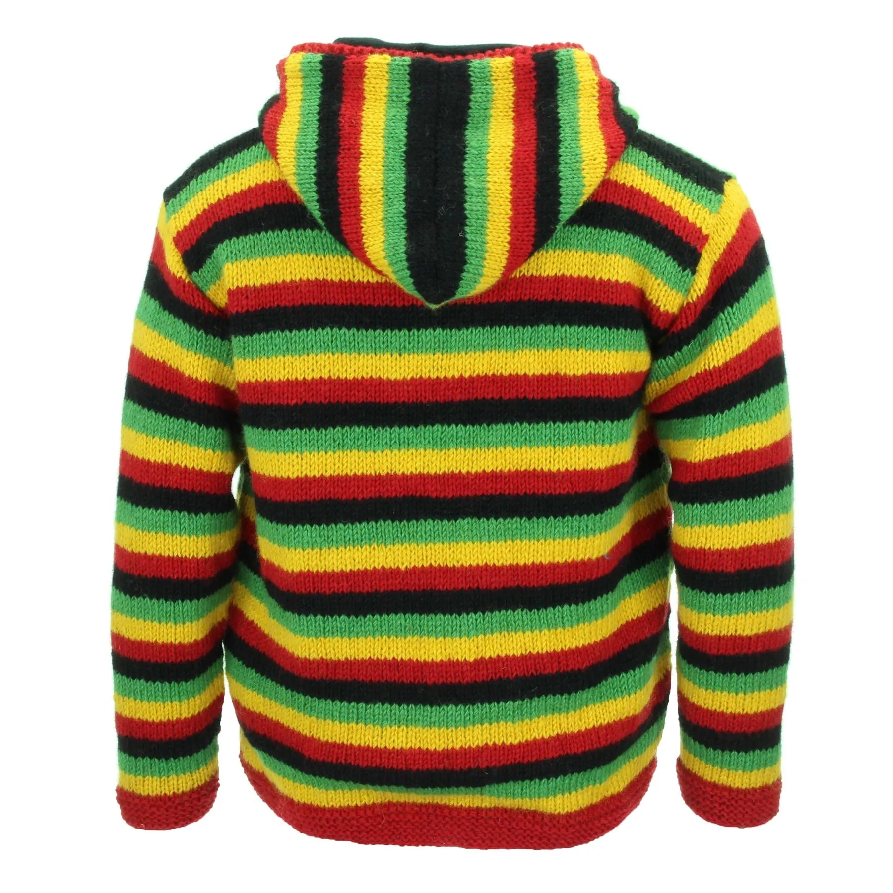 Hand Knitted Wool Hooded Jacket Cardigan - Stripe Rasta