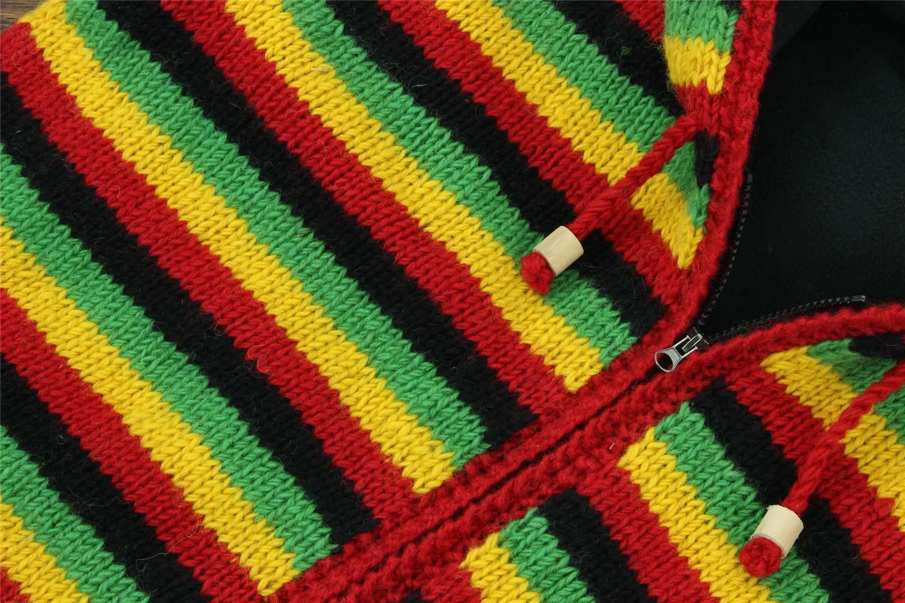 Hand Knitted Wool Hooded Jacket Cardigan - Stripe Rasta