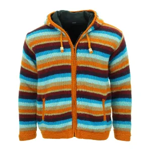 Hand Knitted Wool Hooded Jacket Cardigan - Stripe Retro C