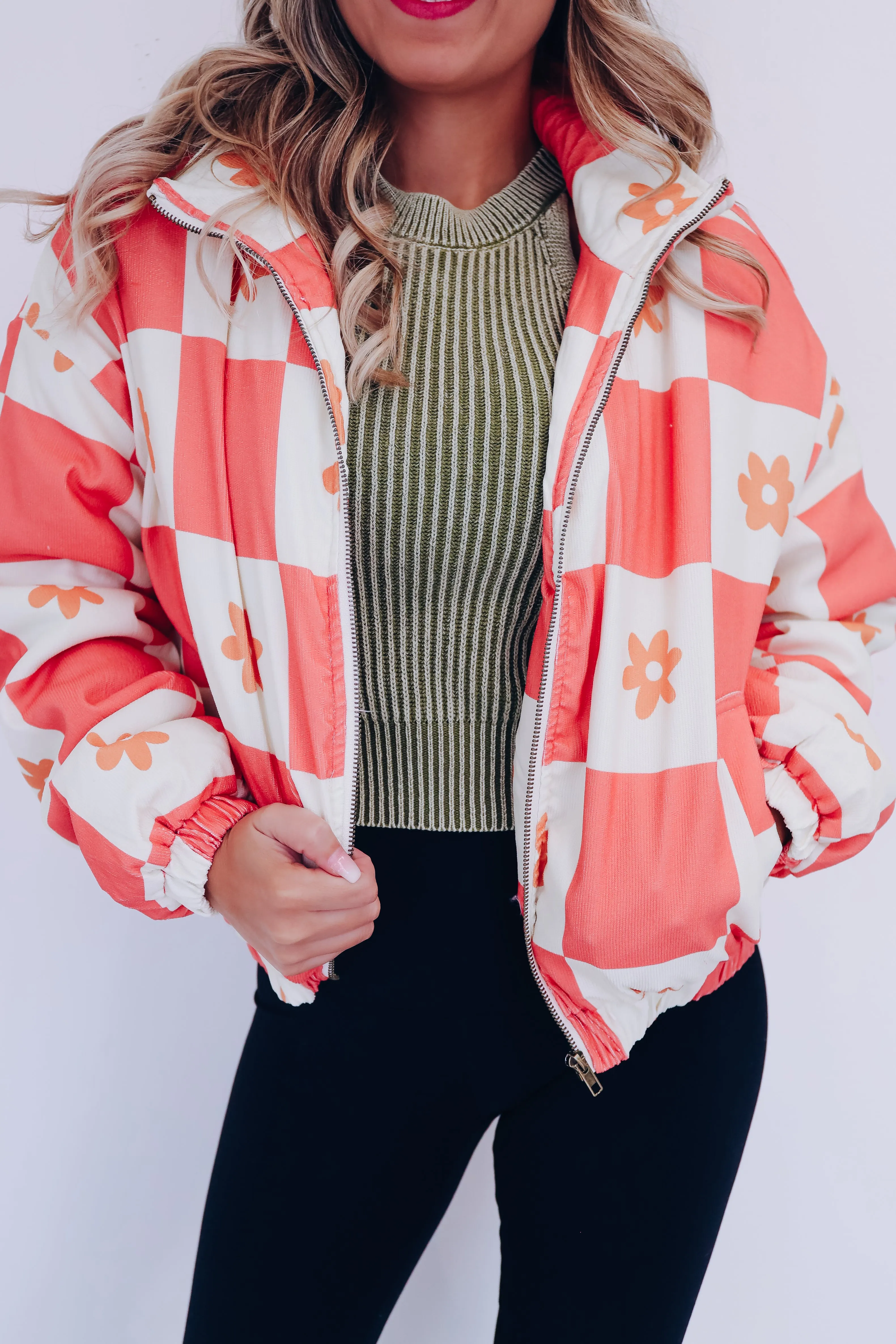 Ida Corduroy Puffer Jacket - Orange