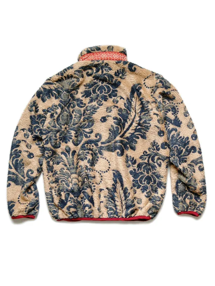 Vintage Japanese Casual Zipper Jacket with Tang Cao Chao Print and Warm Cashmere Lining