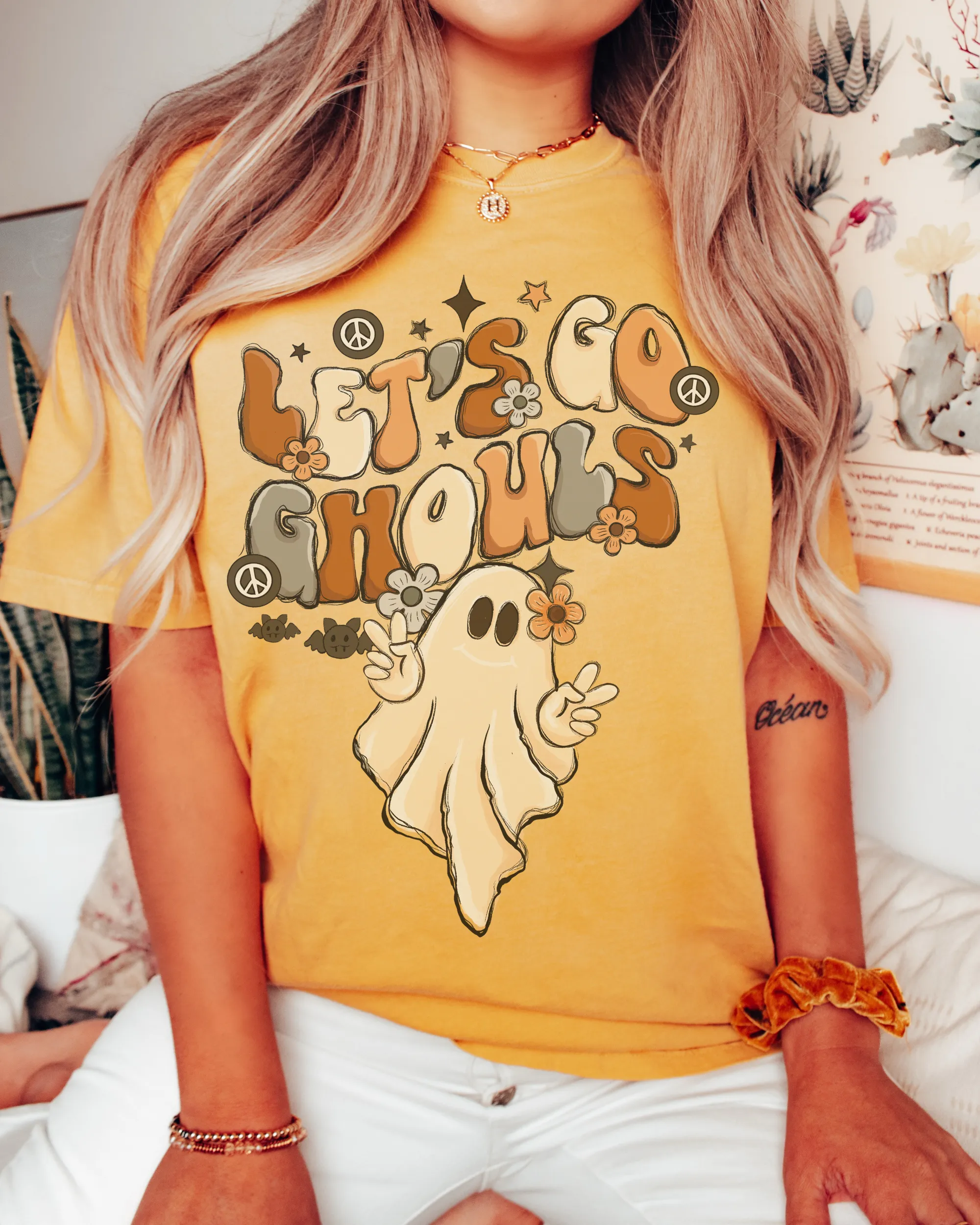 Let's Go Ghouls Halloween Comfort Colors® T-Shirt, Women's Halloween Design Tee, Retro Design T-Shirt