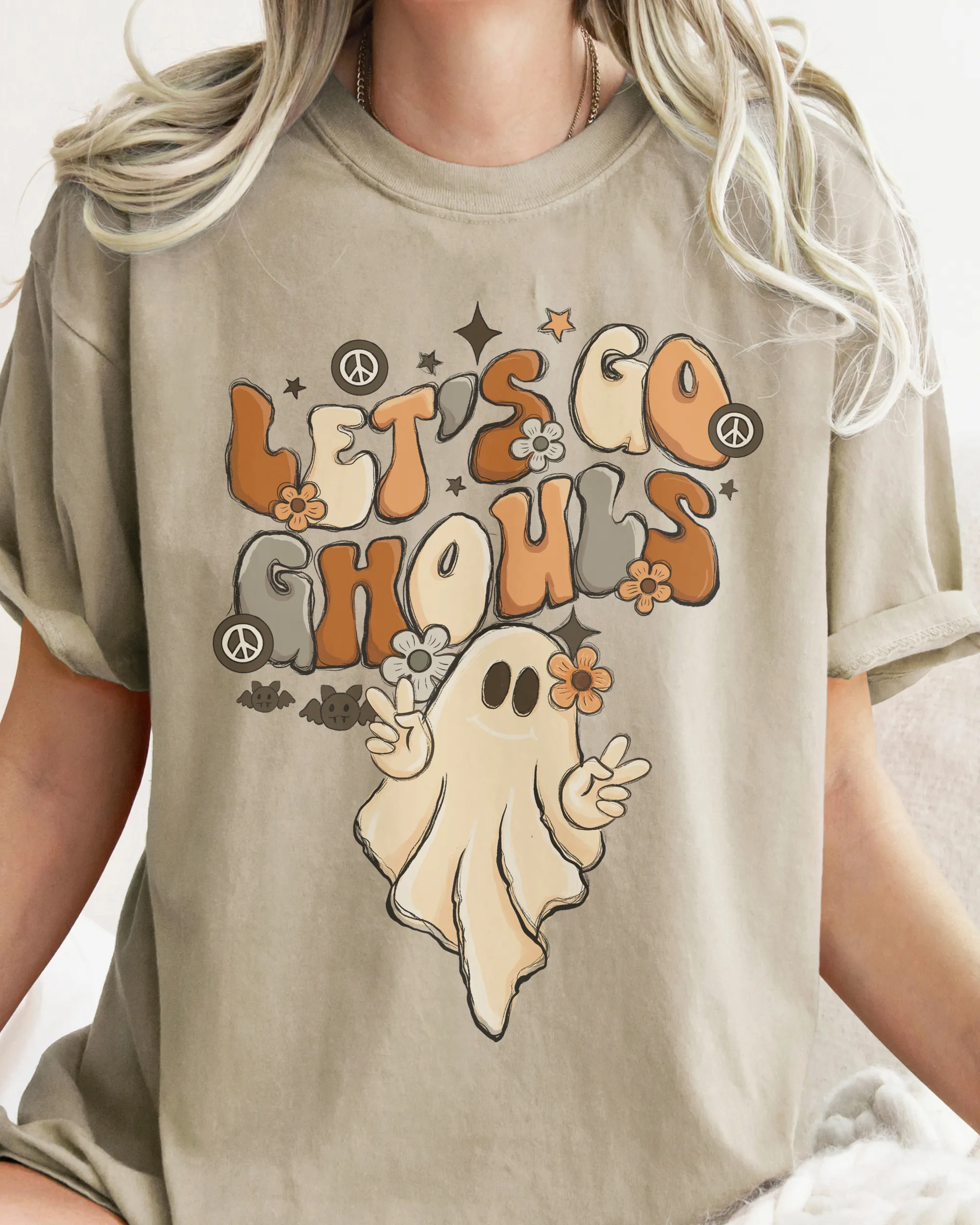 Let's Go Ghouls Halloween Comfort Colors® T-Shirt, Women's Halloween Design Tee, Retro Design T-Shirt