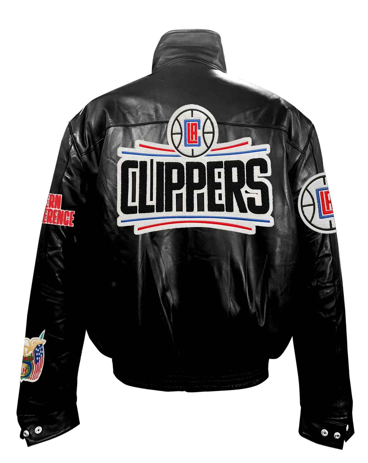 LOS ANGELES CLIPPERS FULL LEATHER PUFFER JACKET Black