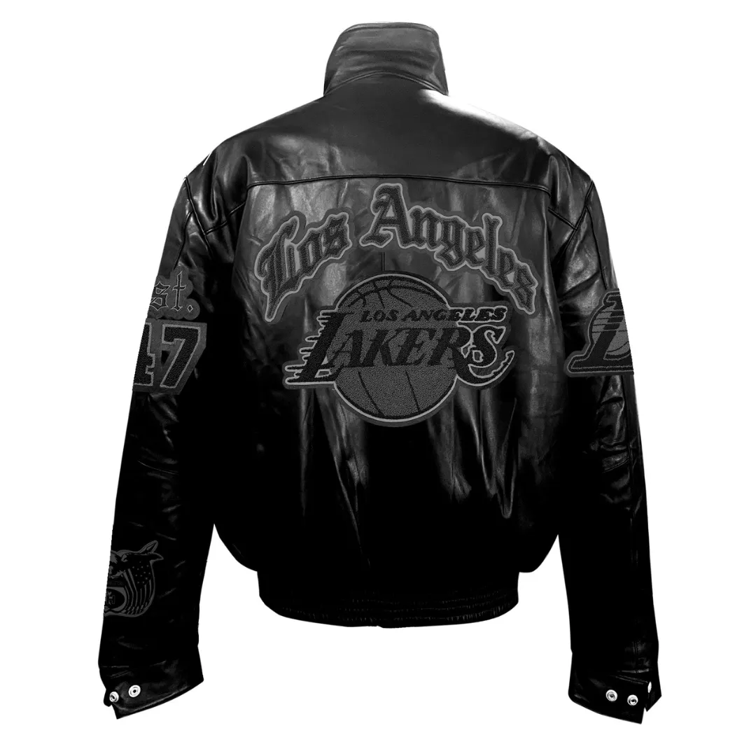 LOS ANGELES LAKERS PUFFER FULL LEATHER JACKET Black