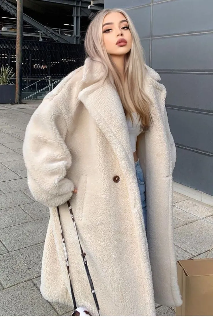 Luxury Teddy genuine wool sheepskin Luxury Coat - Stay Warm and Stylish in this Ethically Produced Fur Coat couple goals