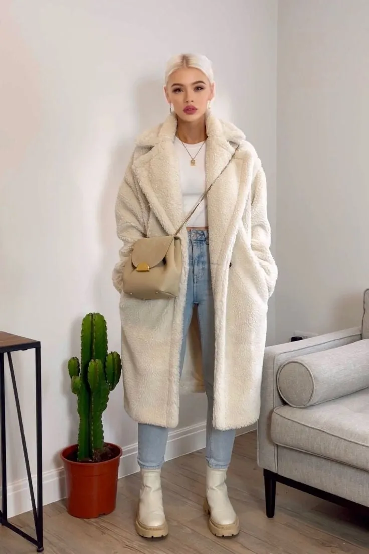 Luxury Teddy genuine wool sheepskin Luxury Coat - Stay Warm and Stylish in this Ethically Produced Fur Coat couple goals